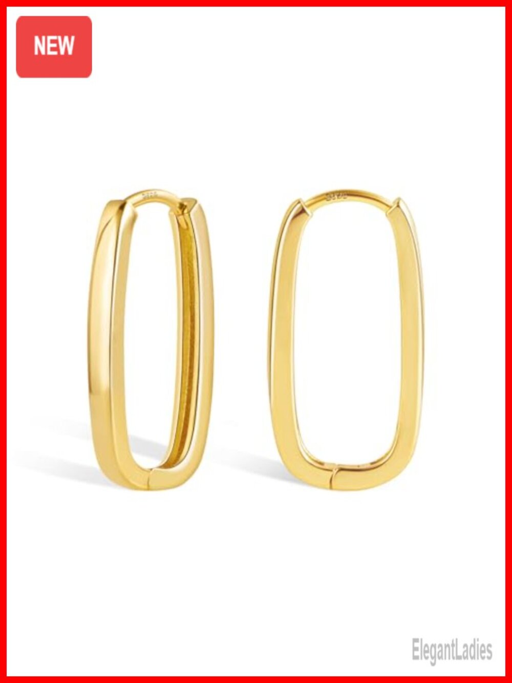 Rectangle Hoop Earrings Gold Plated Silver Minimalist 12mm U Shape